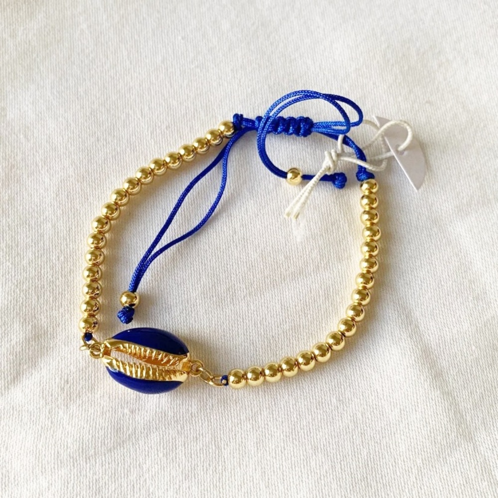 Handmade Boho Puka Shell Bracelet Gold & Blue